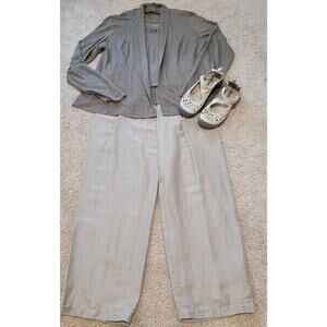 Eileen Fisher Linen-Silk Blend Palazzo Pants M Beige Luxe Coastal Resort Minimal